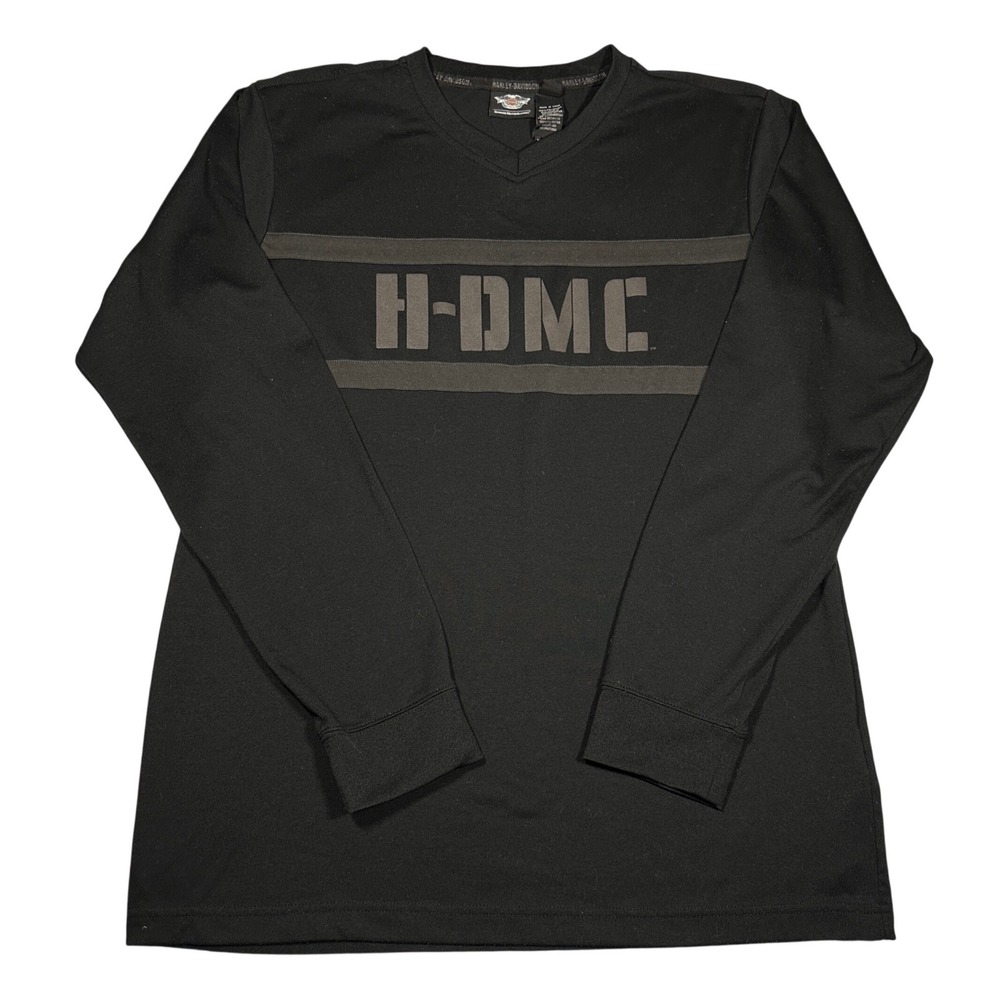 Harley-Davidson Mens H-DMC Long Sleeve V-Neck Shirt Black Large 100% Polyester